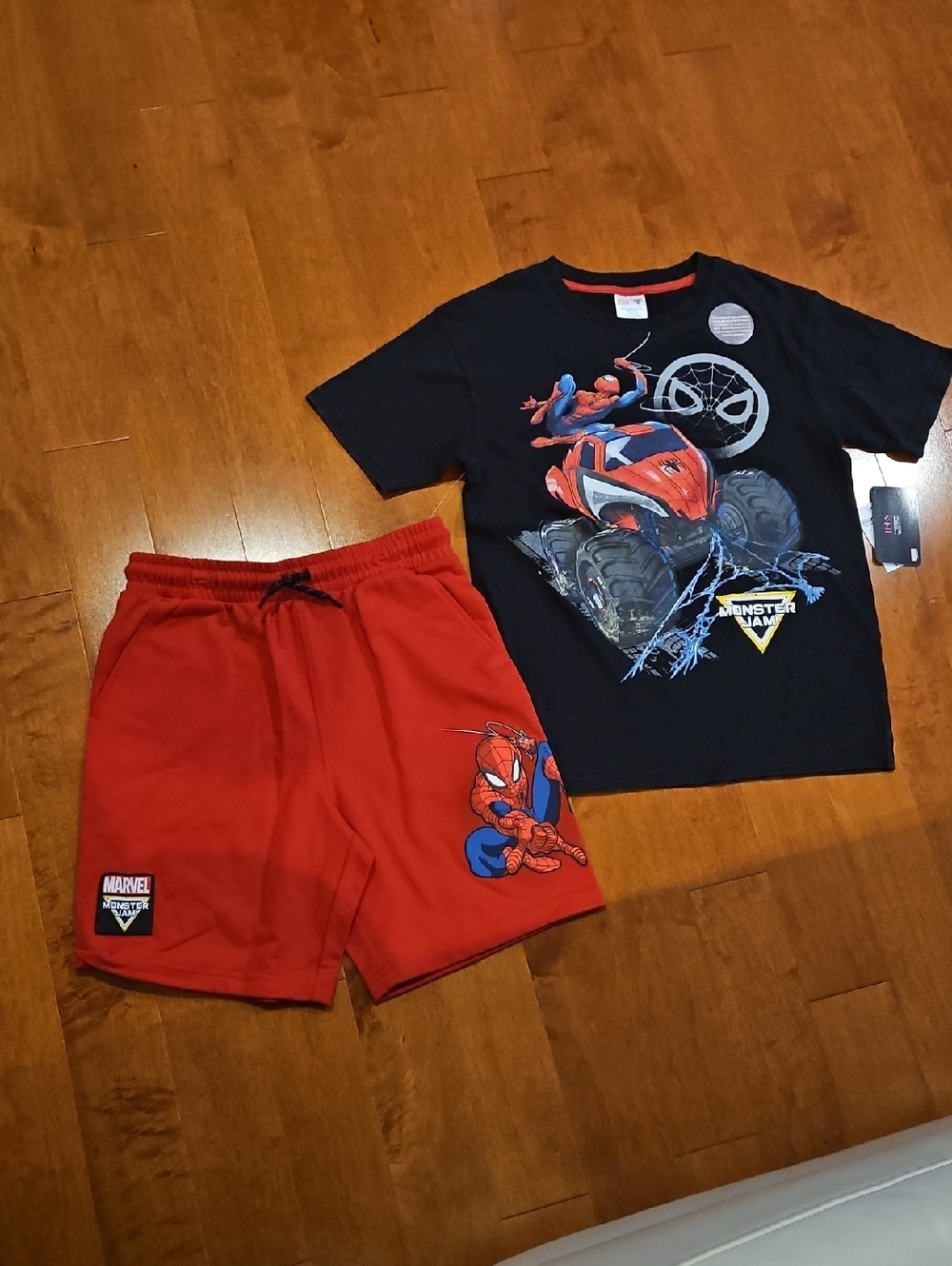 New Marvel Black & Red Spider-Man Monster Jam Tee and Shorts Set